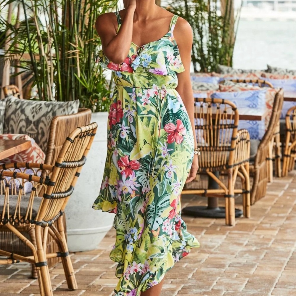 Tommy Bahama Tropolicious Pink and Green Maxi Sundress XL